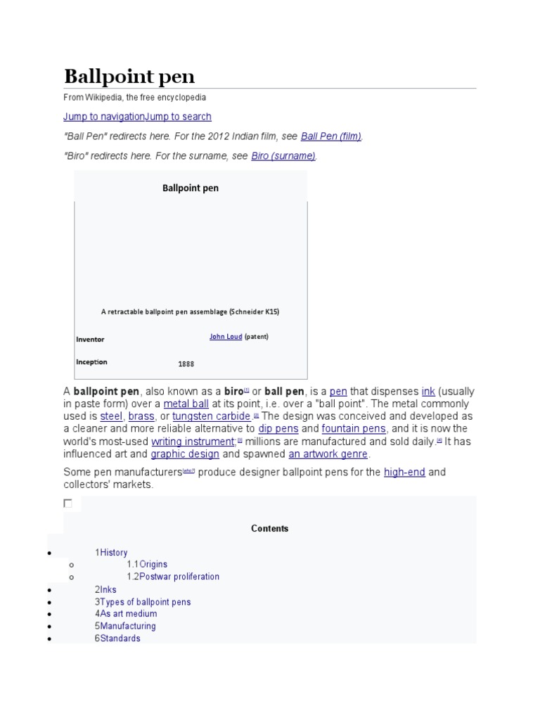 Ballpoint Pen: Jump To Navigation Jump To Search | PDF | Writing ...