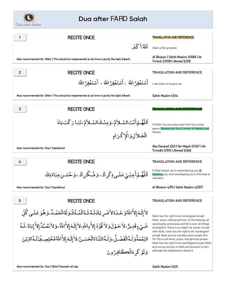 Dua After FARD Salah PDF Islamic Texts Abrahamic Religions