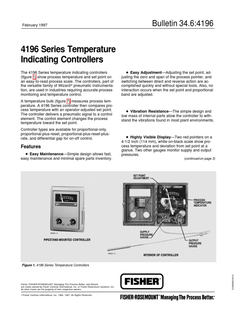 4196 Series Temperature Indicating Controllers: Bulletin 34.6:4196 ...