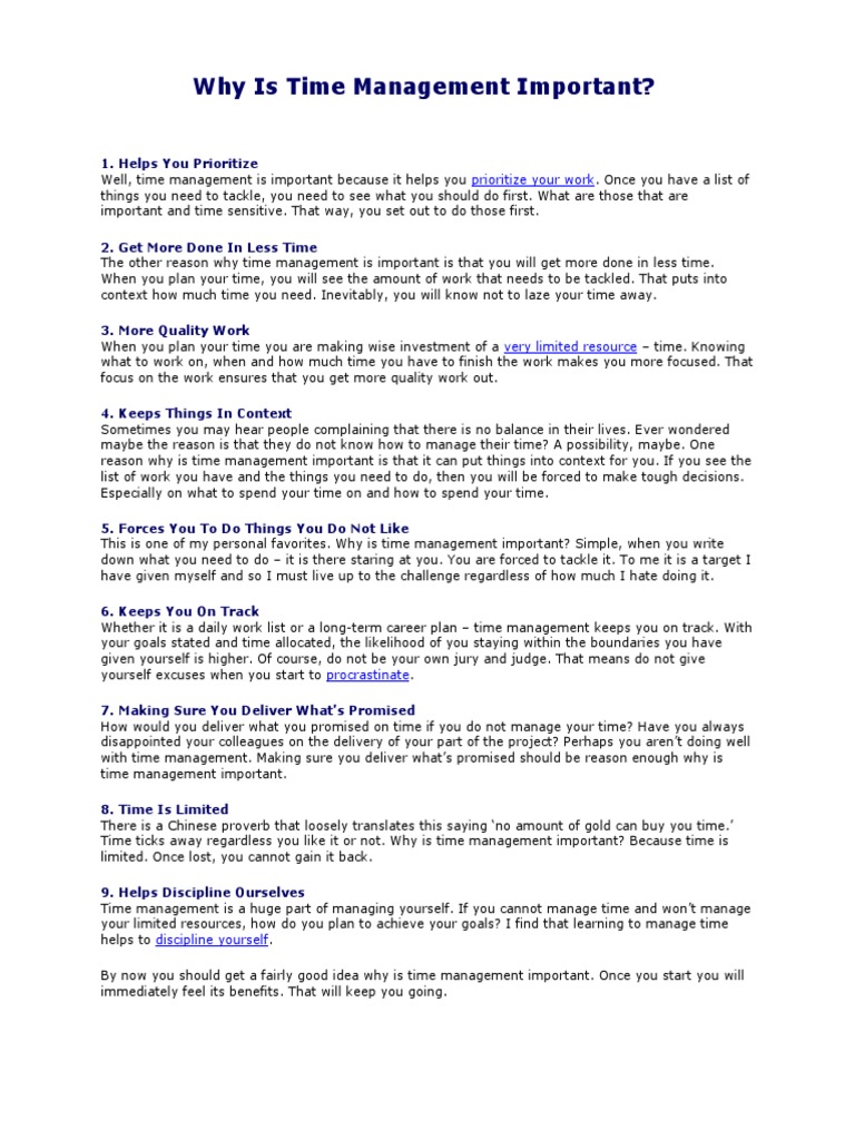 Importance of Time Management Skills | PDF | Motivation | Time Management