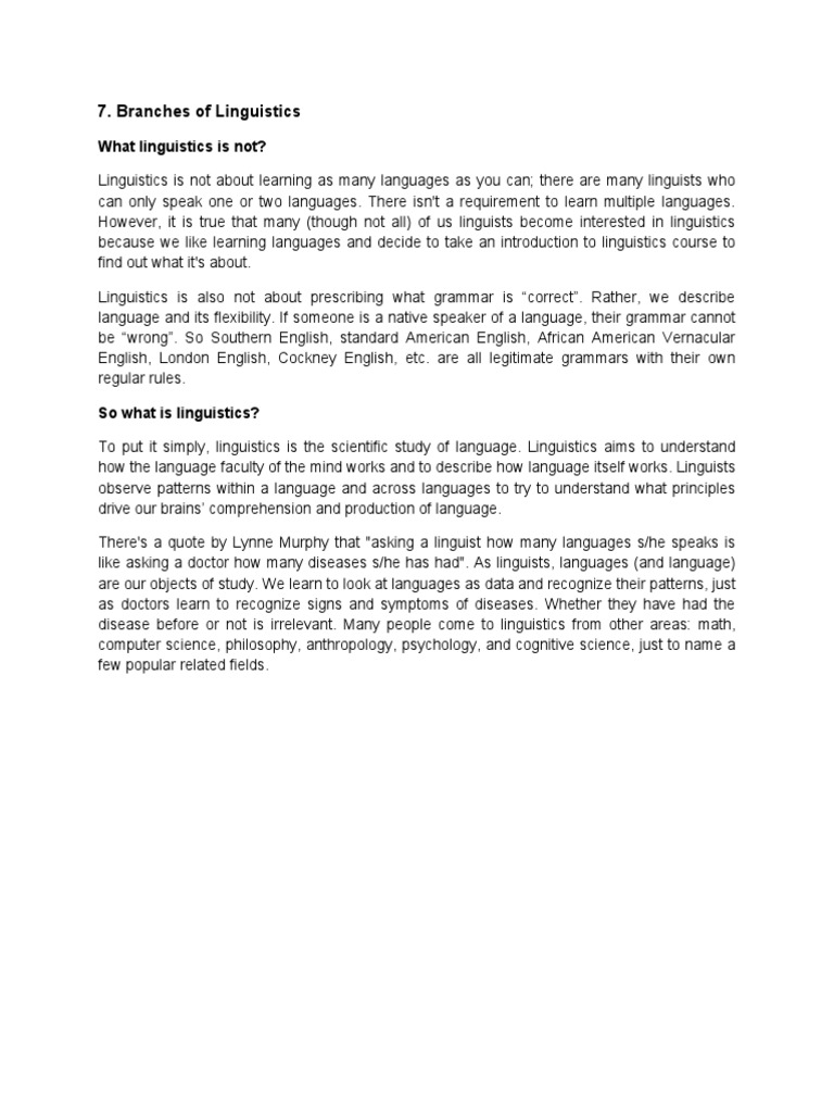 Branches of Linguistics | PDF | Linguistics | English Language