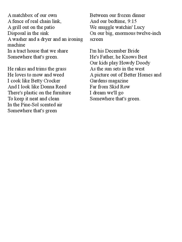 Somewhere That's Green Lyrics Analysis | PDF
