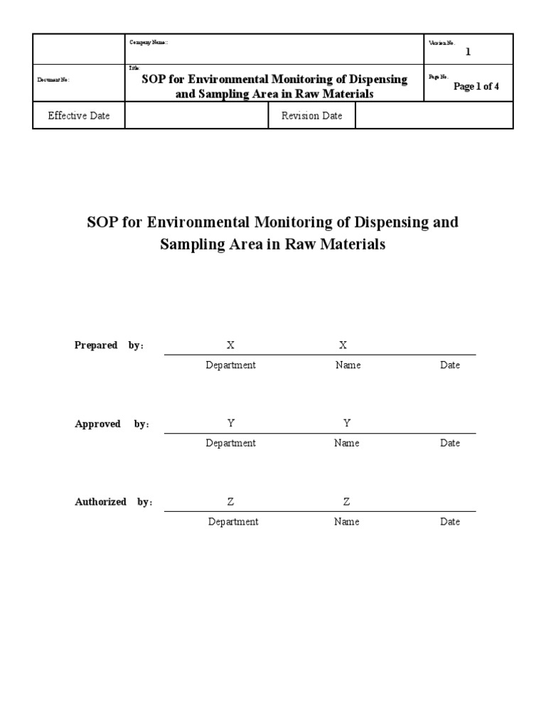Environmental Monitoring SOP for Dispensing | PDF | Chemistry | Nature