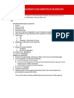 Checklist of Documents To Be Submitted by An Employee