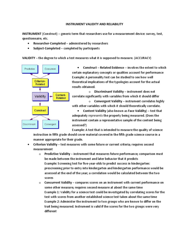 Instrument Validity and Reliability Validity (Statistics) Quality
