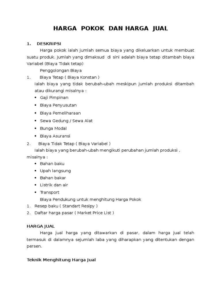 Menghitung Harga Pokok dan Jual Makanan | PDF