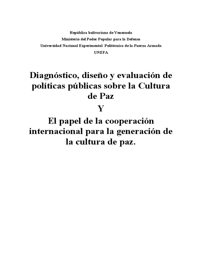 Políticas Públicas para la Cultura de Paz | PDF | Paz | Violencia