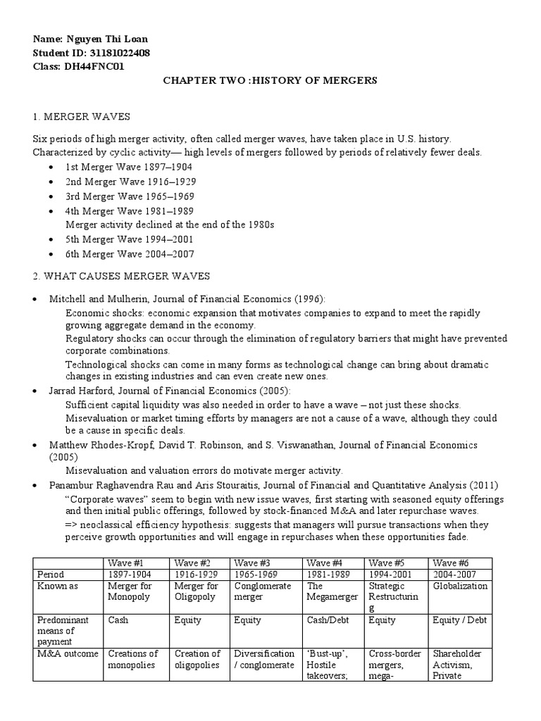 History of U.S. Merger Waves | PDF | Takeover | Mergers And Acquisitions