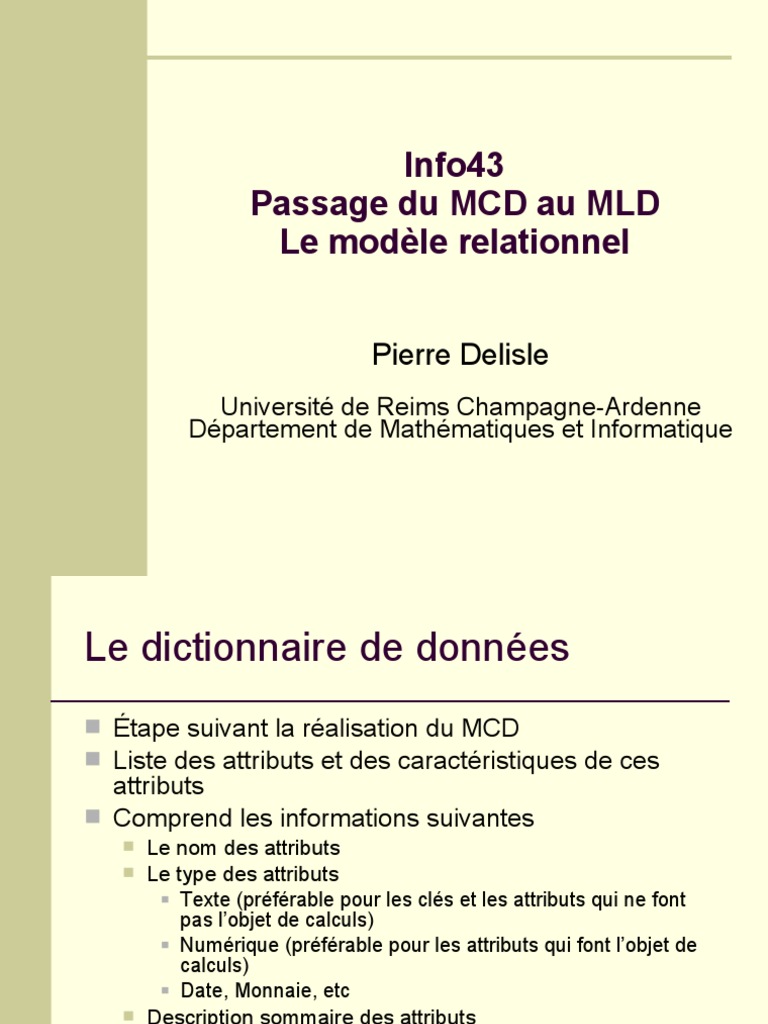 Passage Du MCD Au MLD Le Modèle Relationnel | PDF | Modèle relationnel ...
