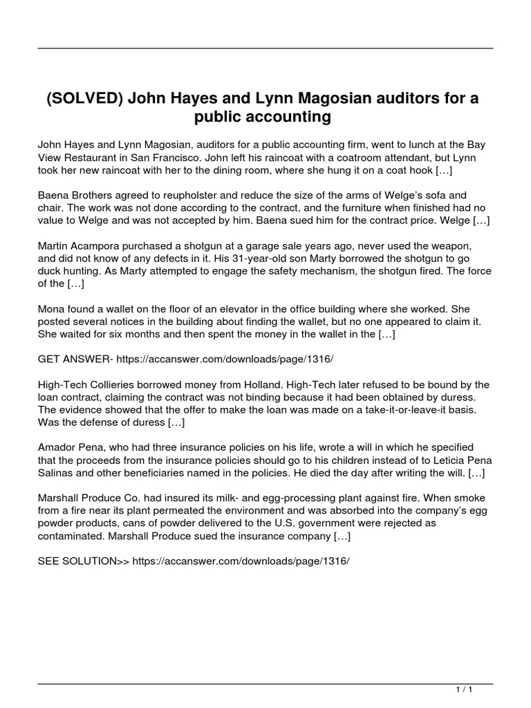 Solved John Hayes and Lynn Magosian Auditors For A Public Accounting PDF Private Law