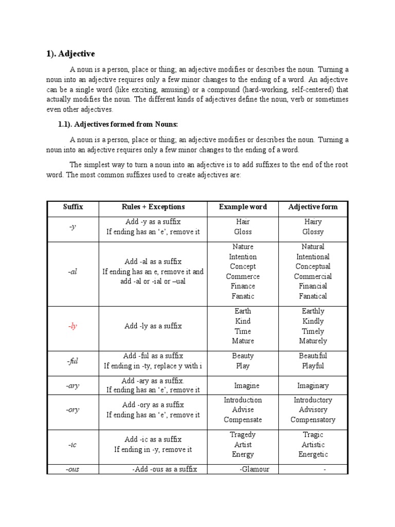 1) - Adjective: 1.1) - Adjectives Formed From Nouns | PDF | Adjective ...
