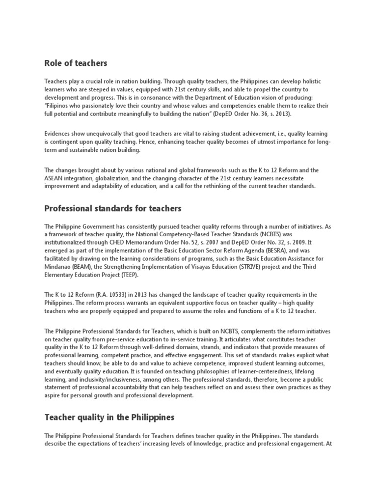 Enhancing Teacher Quality in the Philippines | PDF | Educational ...