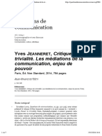 Critique de La Trivialité. Les Médiations de La Communication, Enjeu de Pouvoir, Yves Jeanneret, Jean-François Tétu, Questions de Communication