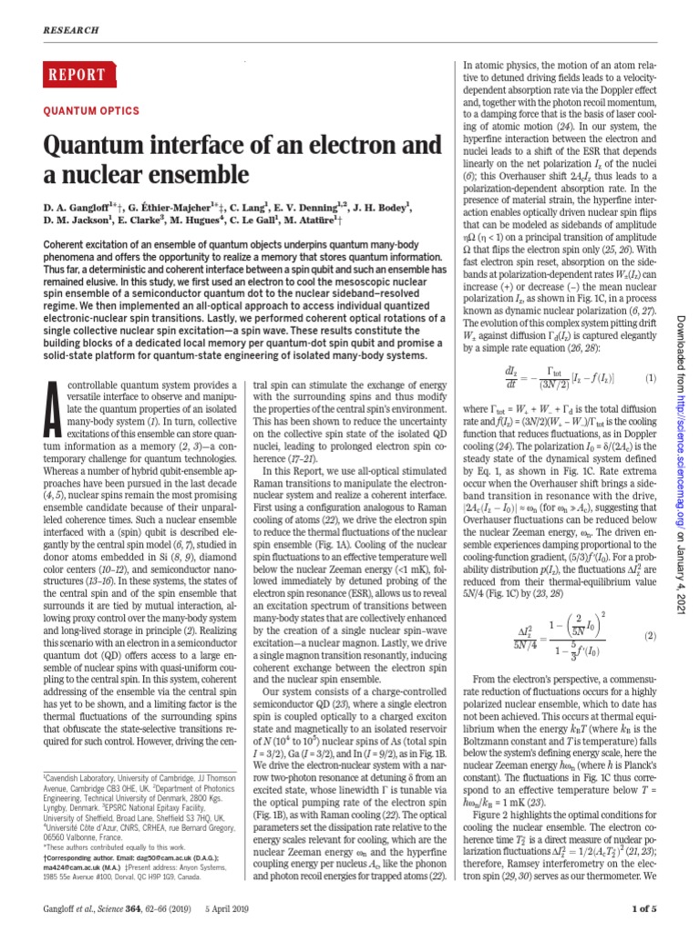 Quantum Interface of An Electron and A Nuclear Ensemble | PDF ...
