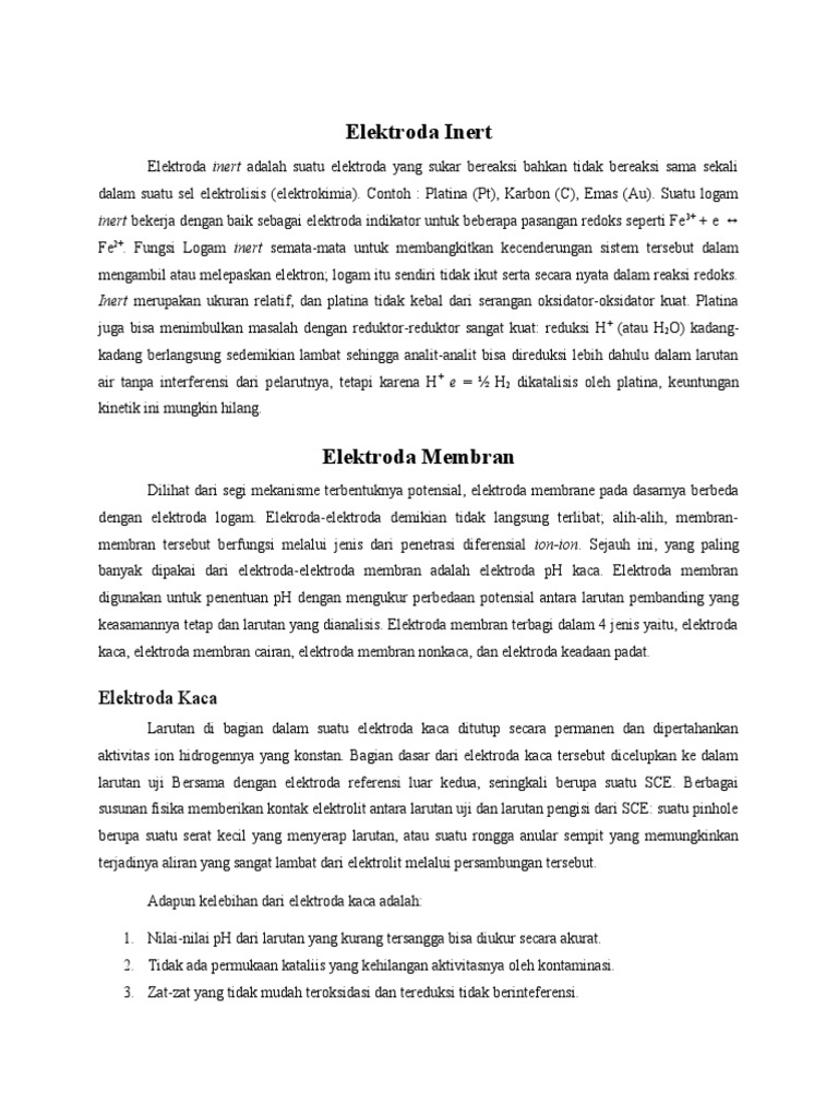 Definisi dan Contoh Elektroda Inert | PDF
