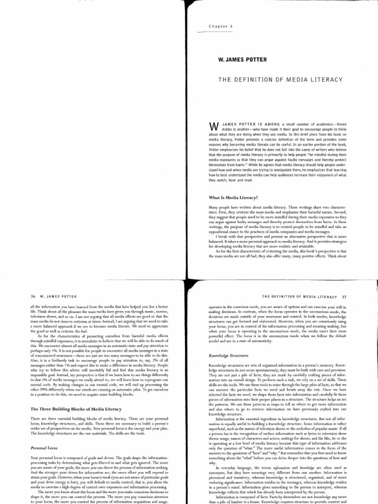 Definition of Media Literacy: W. James Potter | PDF | Literacy ...
