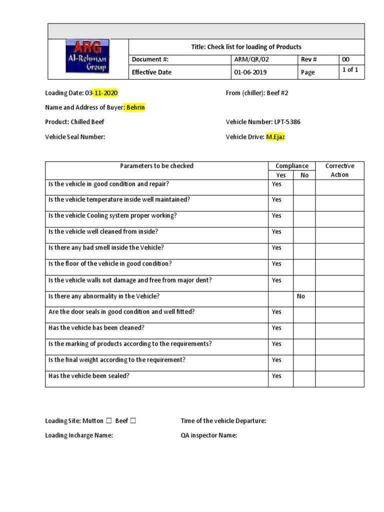 2Checklist For Loading of Products PDF