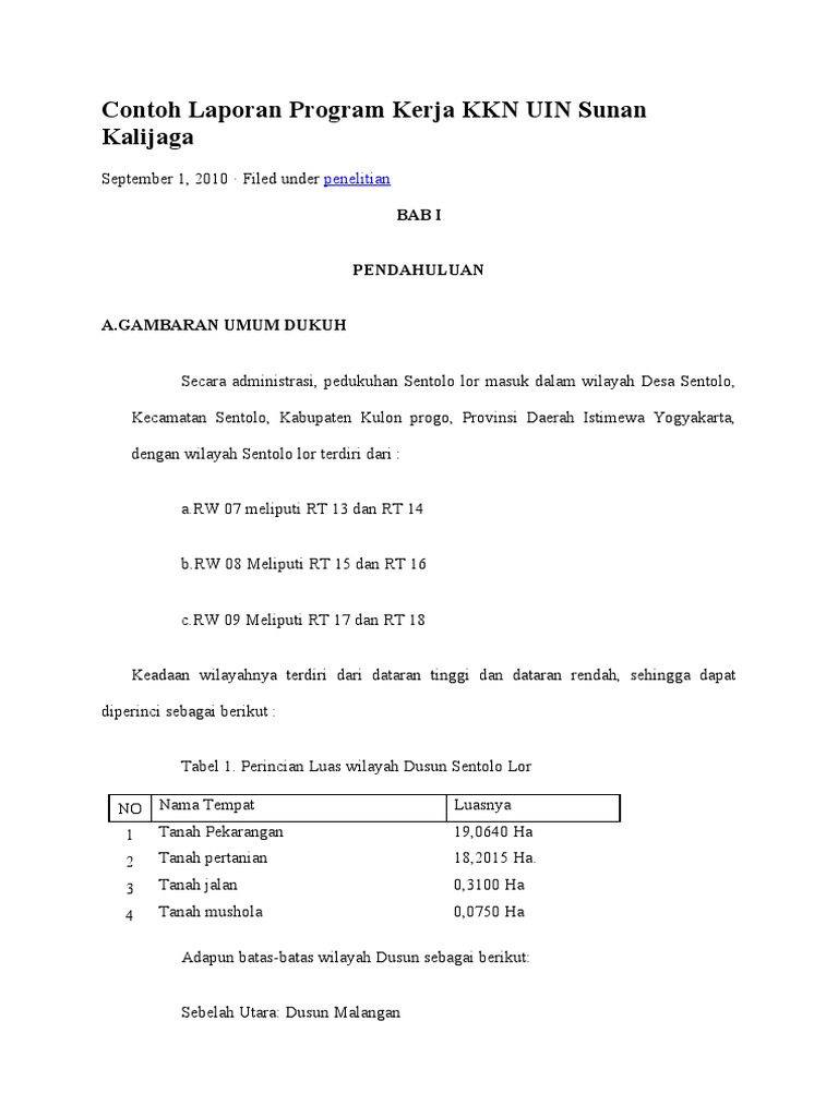 Contoh Laporan Program Kerja Kkn Uin Sunan Kalijaga