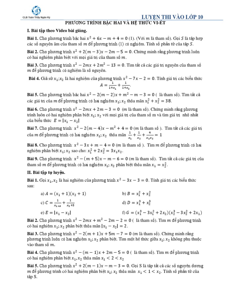 Phiều 02. Hệ thức vi-ét | PDF