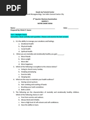 MAPEH 5 -4th quarter examination