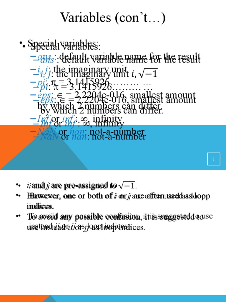 Variables (Con'T ) : - Ans - I, J - Pi - Eps - Inf - Nan | PDF | Matrix ...