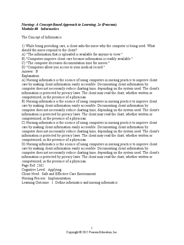 Informatics - Nursing Test Questions | PDF | Nursing | Health Informatics
