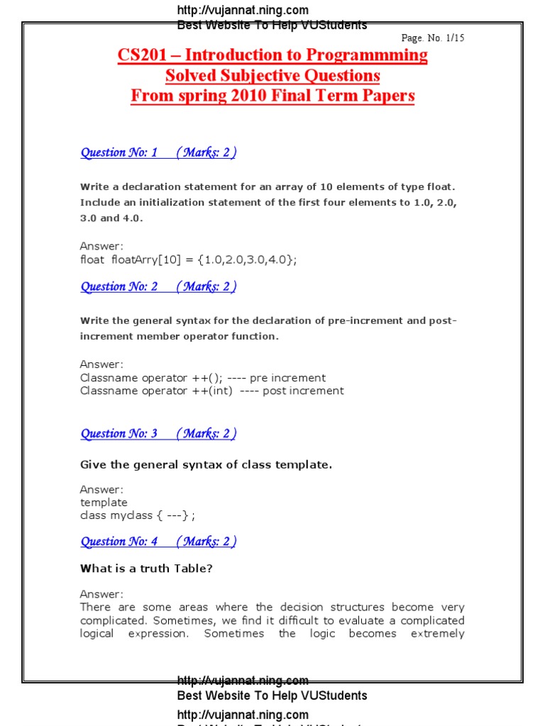C++ Programming Exam Questions and Answers | PDF | Subroutine | Class ...