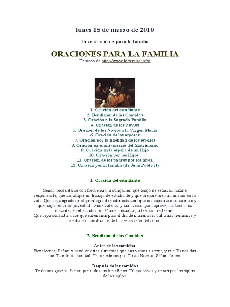 Doce oraciones para fortalecer y bendecir a la familia | PDF | Oración ...