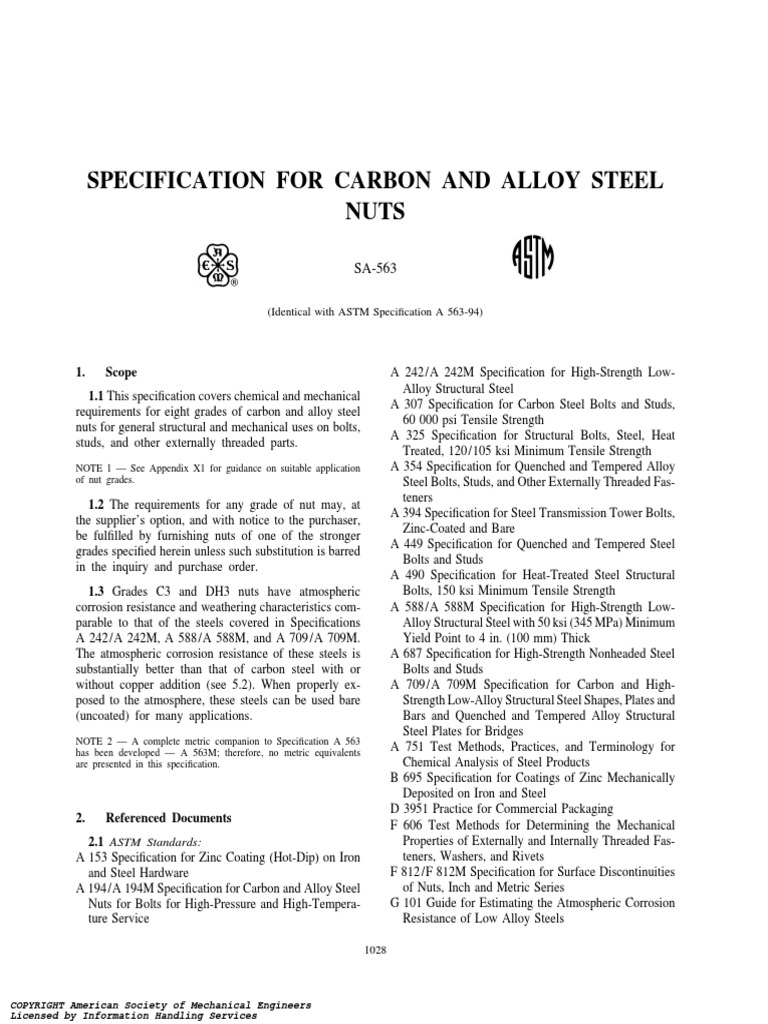Asme Sec Ii A Sa-563 | PDF | Screw | Steel