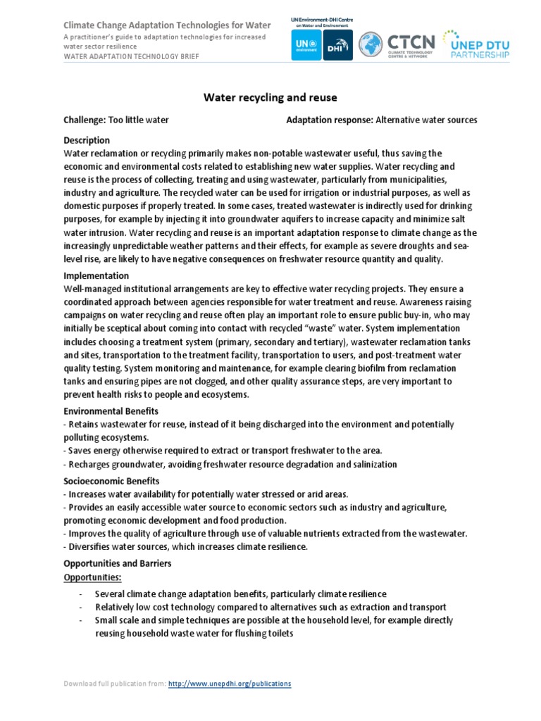 Water Recycling for Climate Resilience | PDF | Reclaimed Water | Wastewater