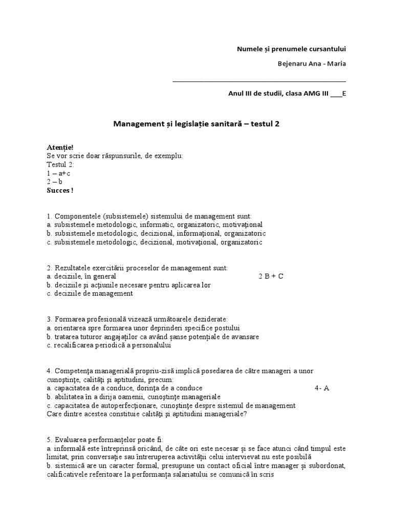 Test 2 Management | PDF