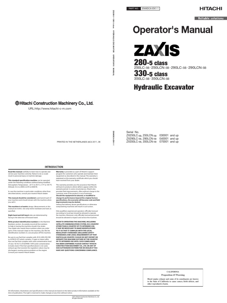 Zaxis 280-5 Excavator Operators Manual | PDF | Air