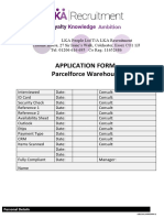 Warehouse Parcelforce Application Form