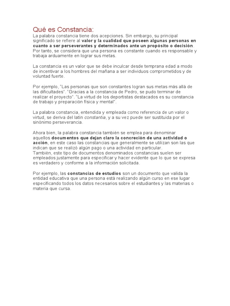 Definición y Significado de Constancia | PDF