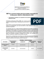 Comunicado de Prensa. Pruebas Nacionales de Educacion Abierta y Naturalizacion 2021