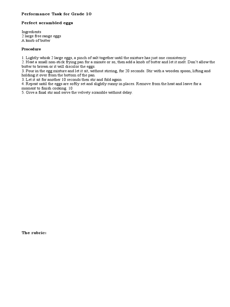 Grade 10 Cookery Performance Task | PDF | Food And Drink Preparation ...