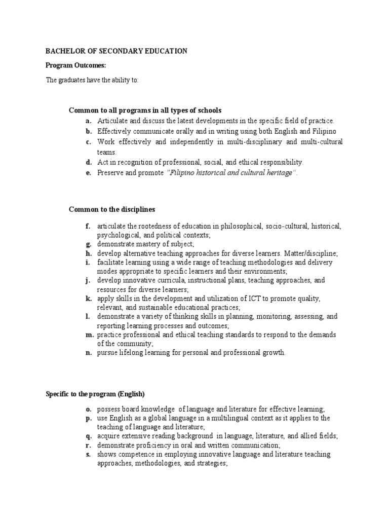 BSED Program Outcomes | PDF | Educational Technology | Teaching Mathematics
