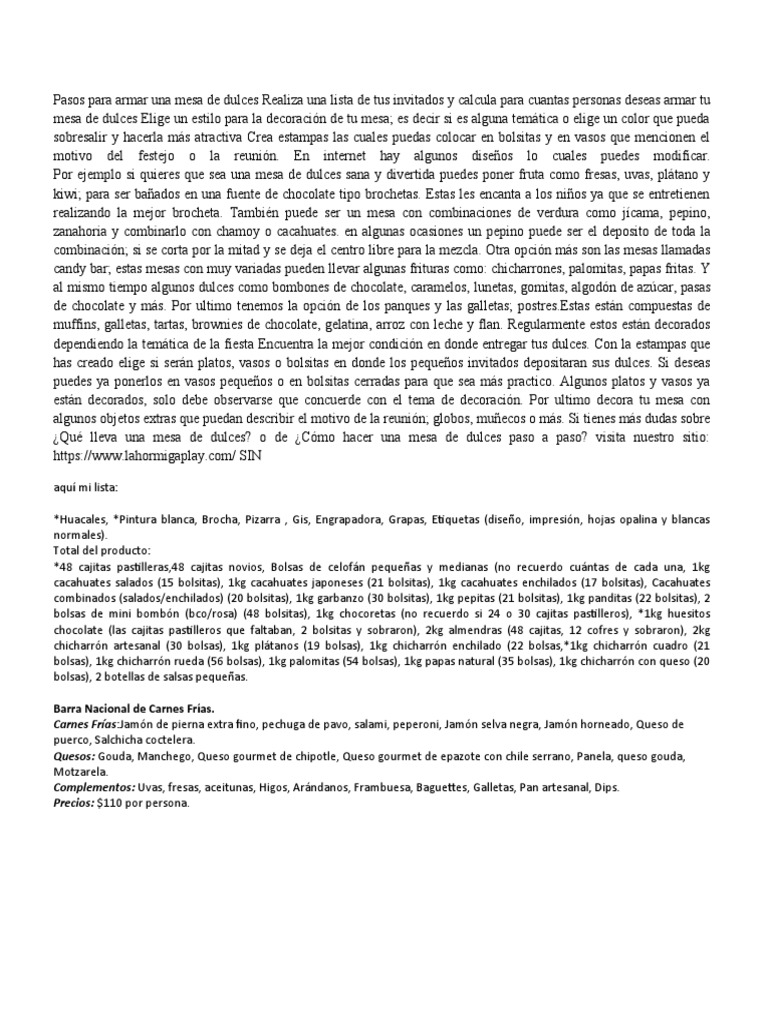 Pasos Para Armar Una Mesa De Dulces Pdf Postres Cocinando
