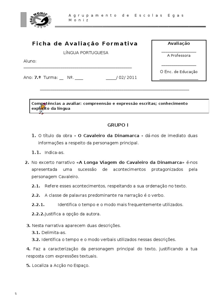 O Cavaleiro Da Dinamarca Ficha De Trabalho Com Soluções