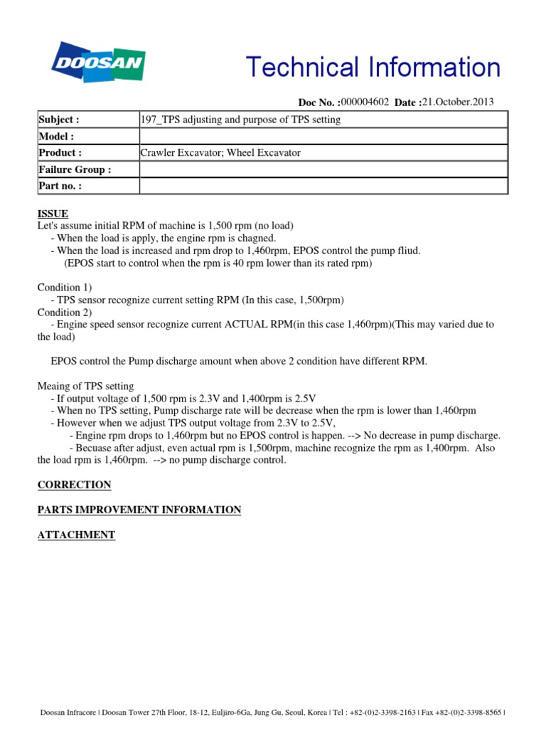 TPS Adjustment for Excavator RPM Control | PDF