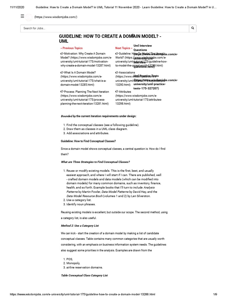 Guideline: How To Create A Domain Model? - UML: Previous Topics Next ...