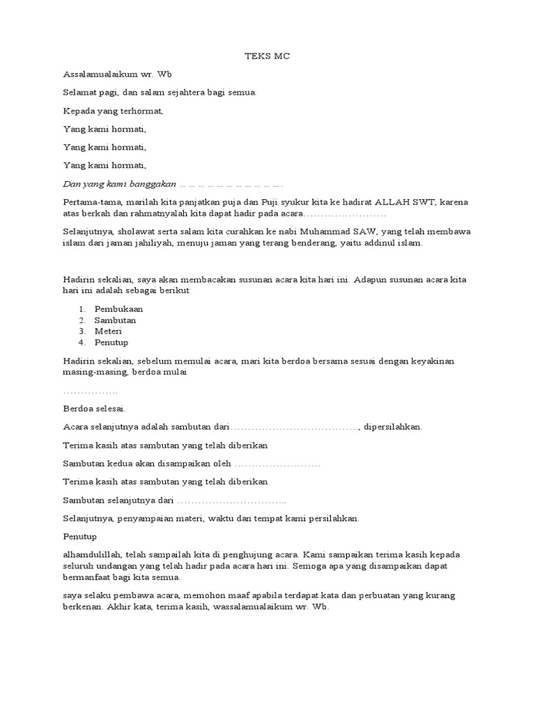 Teks MC Acara Formal Singkat | PDF