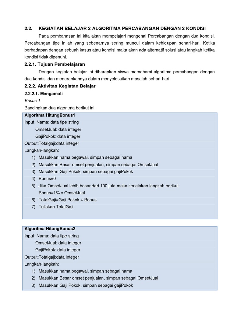 Algoritma Percabangan 2 Kondisi | PDF