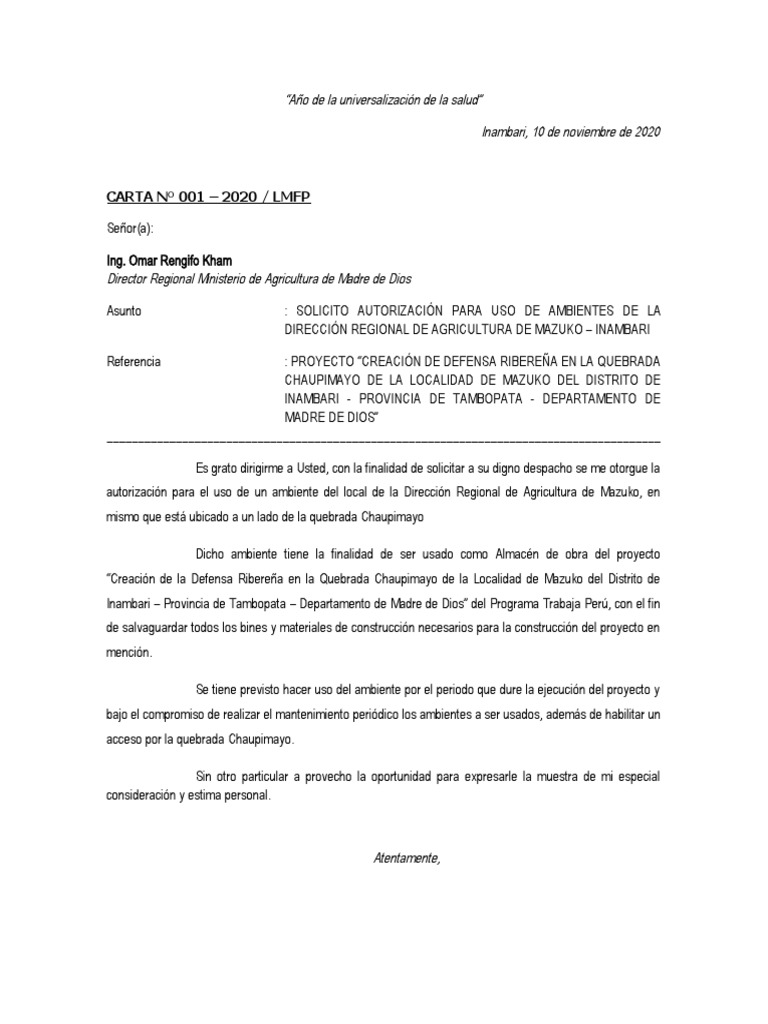 Autorización para Uso en Chaupimayo | PDF