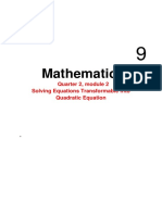 Mathematics: Quarter 2, Module 2 Solving Equations Transformable Into Quadratic Equation