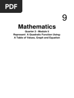 Mathematics: Quarter 2 - Module 5 Represent A Quadratic Function Using: A Table of Values, Graph and Equation