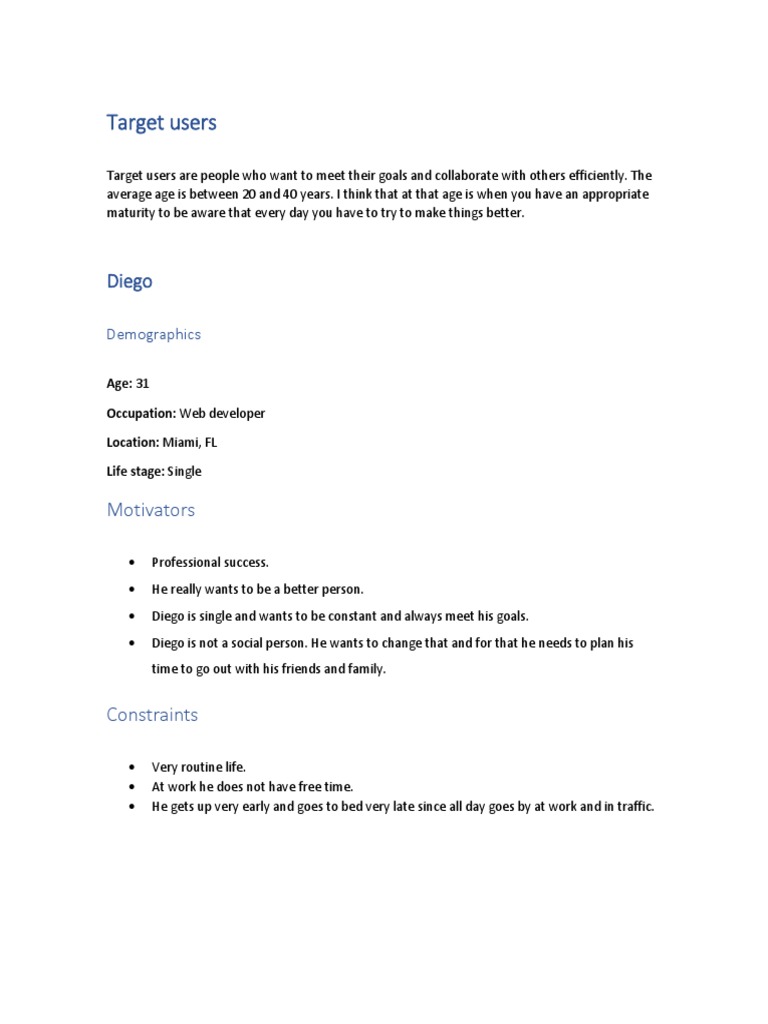 Target User Profiles: Goals & Challenges | PDF
