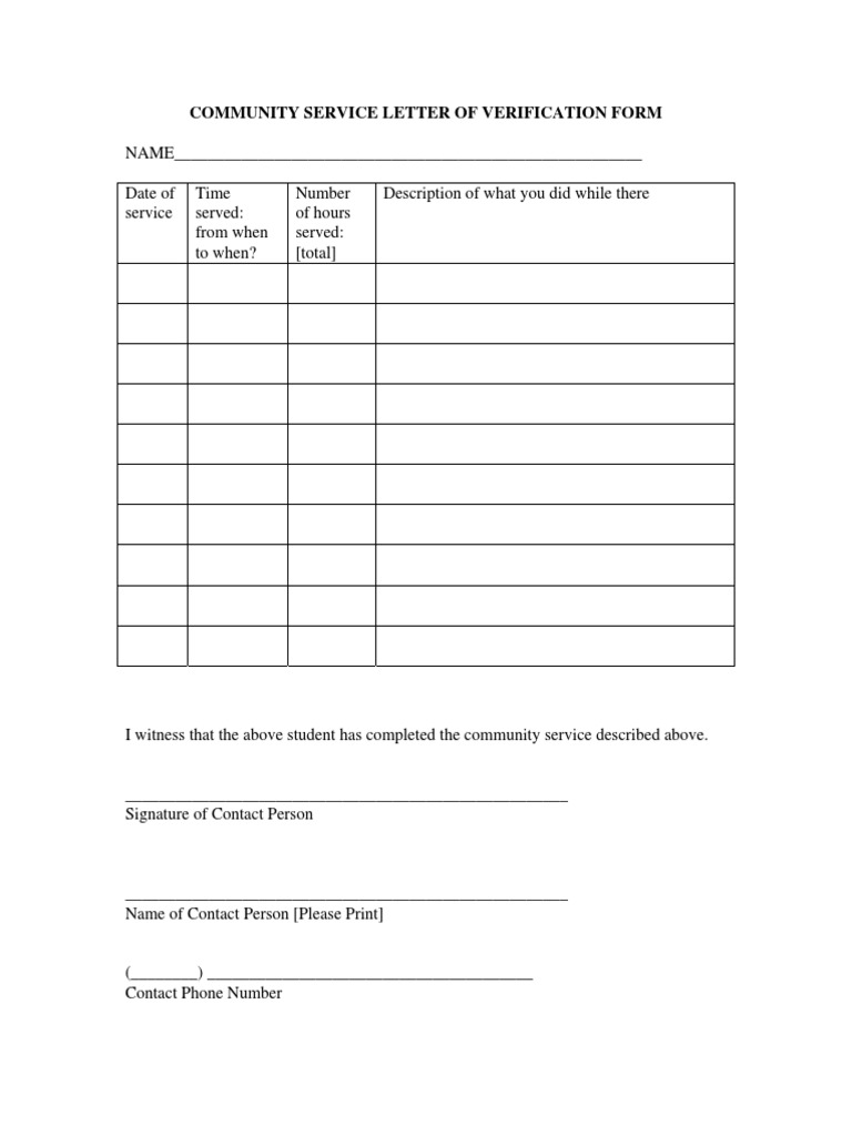 Community Service Verification Form | PDF