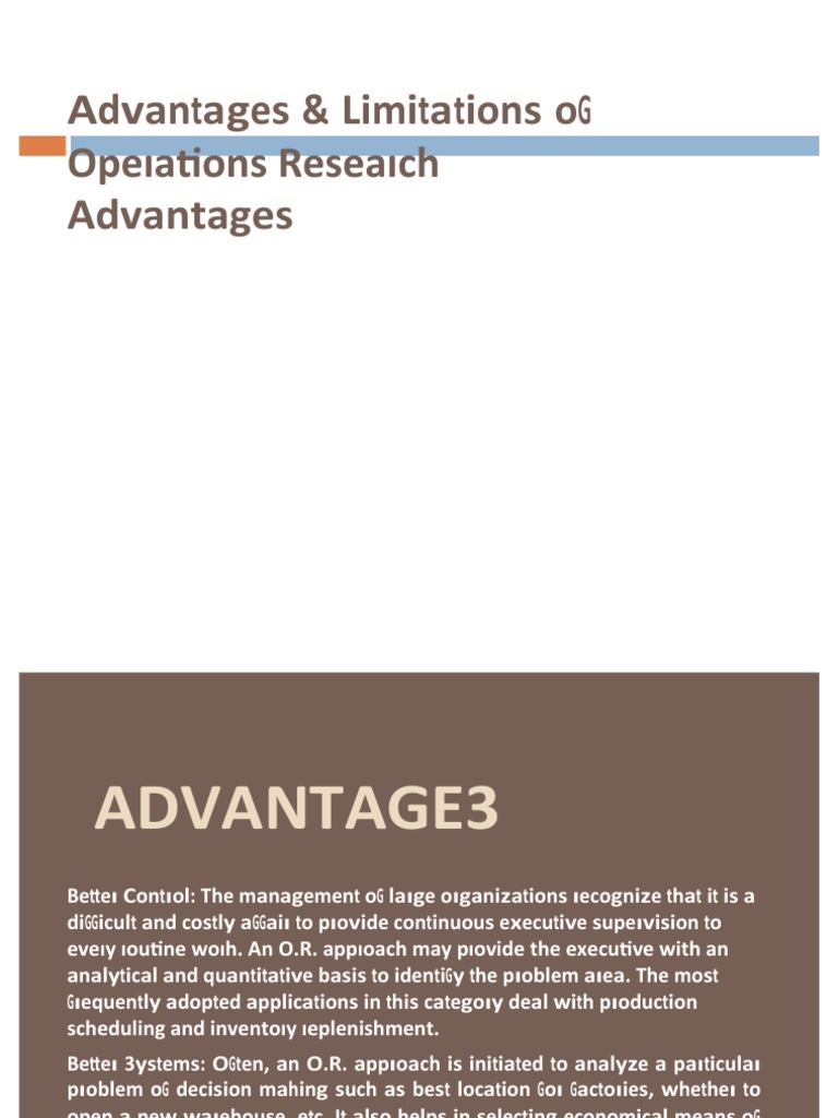 Advantages & Limitations of Operations Research PDF Business