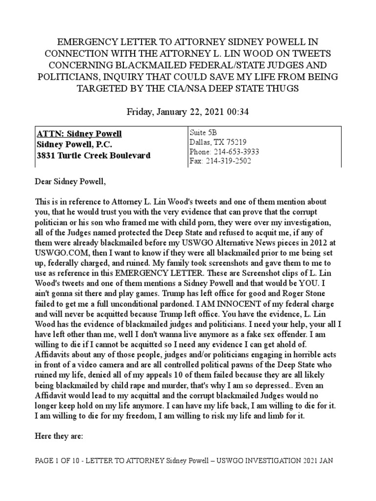 Letter To Attorney Sidney Powell E28093 Uswgo Investigation PDF